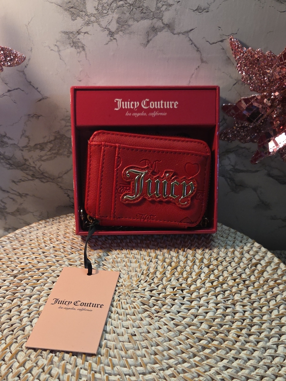 Juicy Couture Red Mini Zip Wallet with Gold Logo